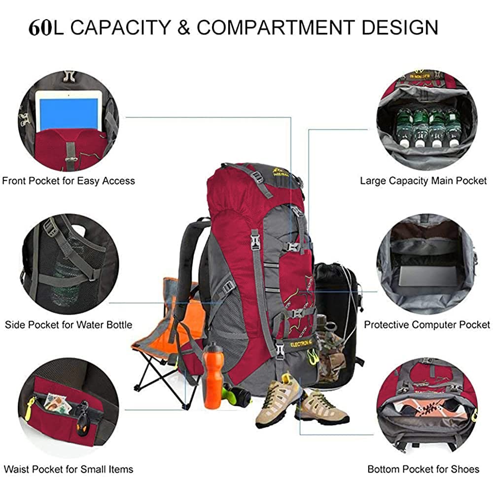 NACATIN Hiking Backpack, 60L Large Rucksack for Men Women, Tear and Water-resistant Ideal for Camping Trekking Travel Outdoor