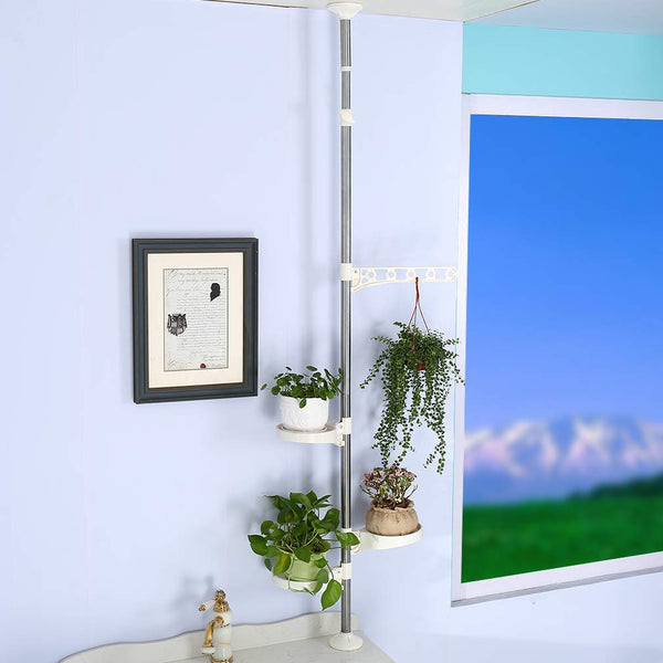 Hershii 4-Tier Indoor Plant Stand Tension Pole Corner Standing Shelf Adjustable Flower Pots Holder Display Rack for Windowsill, Bathroom Vanity -