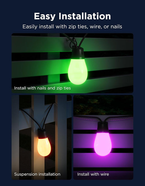 Govee Outdoor String Lights 15M, Smart RGBIC Dimmable Lights Warm White LED Bulbs, IP66 Waterproof Garden Lights with 111 Scene Modes, Works with Alexa, Google Assistant, Matter for Backyard, Party