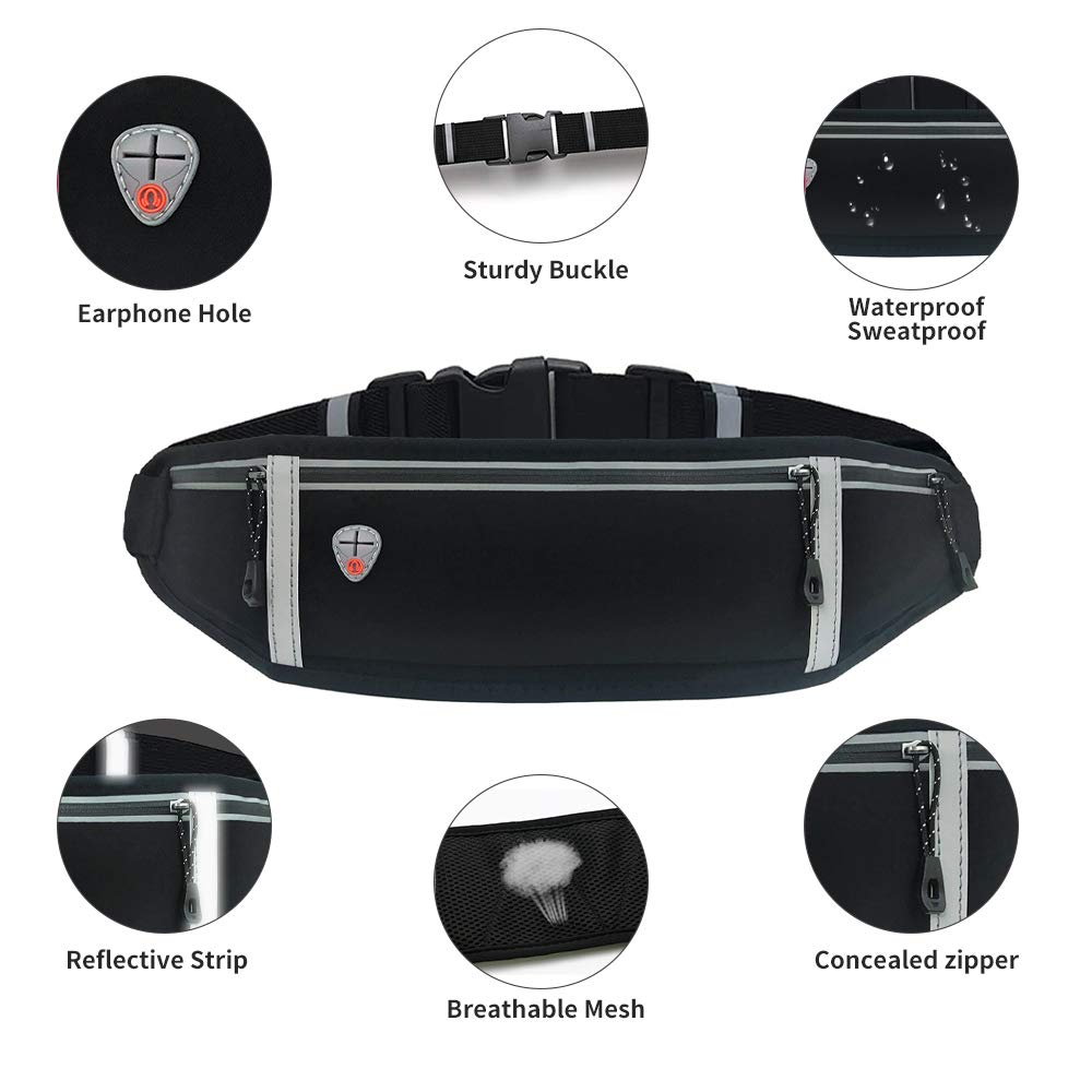 GORWRICH Running Belt with Waterproof Adjustable Elastic Strap, Sweatproof waistpacks with Large Capacity, Perfect for Running and Outdoor Activities