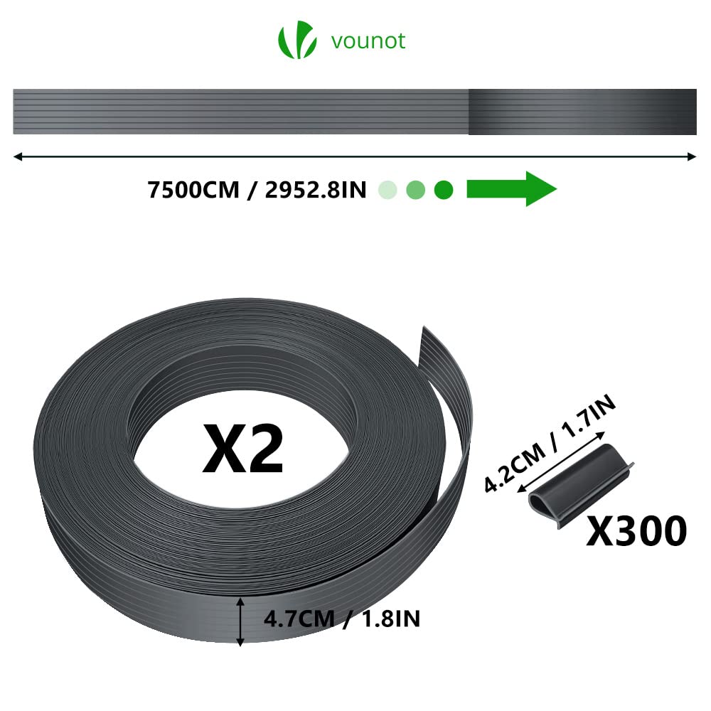 VOUNOT? PVC Privacy Strips Garden Privacy Fence Screen 150m x 4.7cm Double Rod Mats with 300 Clips for Deck, Patio, Balcony, Grey