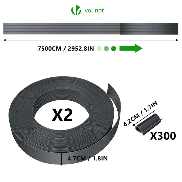 VOUNOT? PVC Privacy Strips Garden Privacy Fence Screen 150m x 4.7cm Double Rod Mats with 300 Clips for Deck, Patio, Balcony, Grey