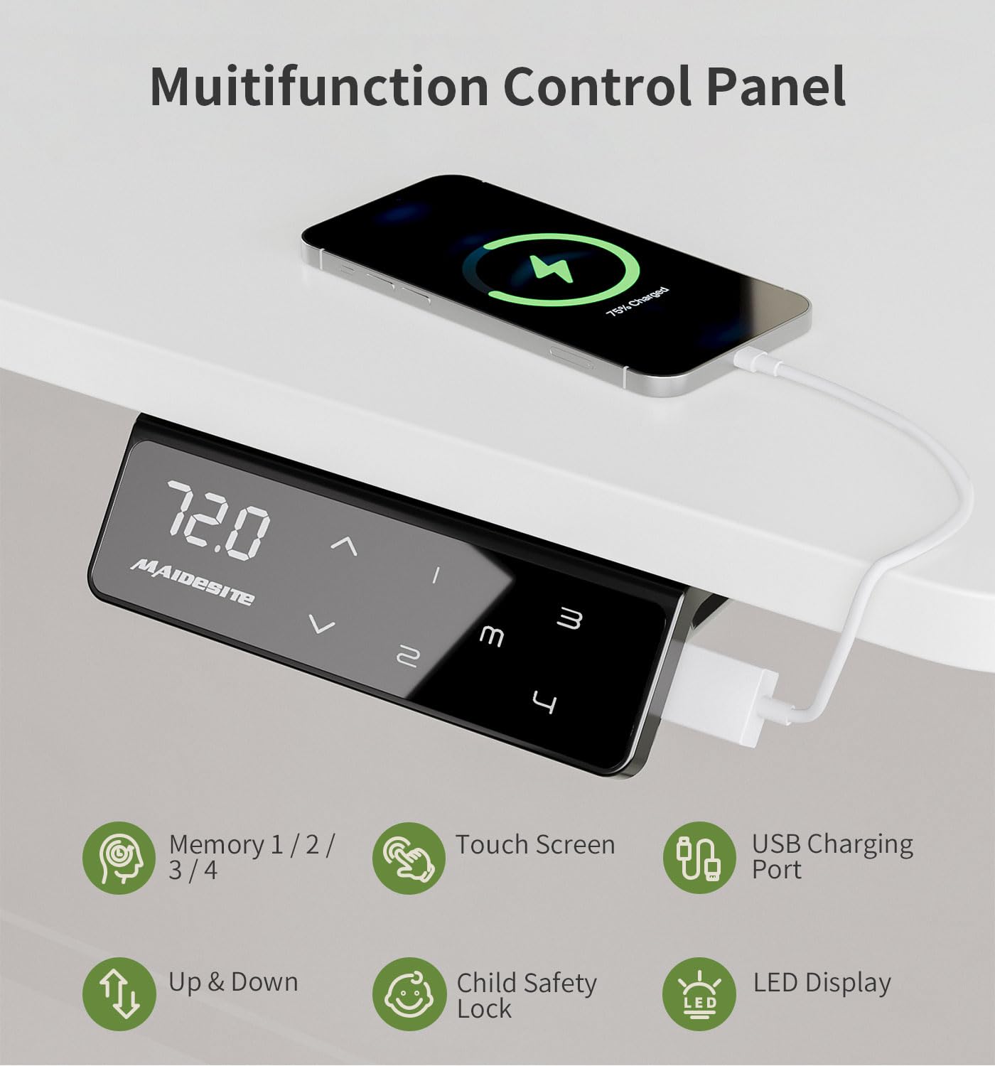 MAIDeSITe Height Adjustable Standing Desk Electric Standing Desk Sit Stand Desk Stand Up Desk with Cable Tray 120 * 60cm Desktop for Home Office