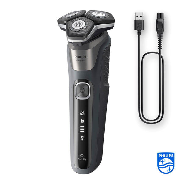 Philips Shaver Series 5000 - Wet & Dry Electric Shaver in Carbon Grey with 1 x Integrated Pop-up Trimmer, Soft Pouch, Protective Cap and Charging Stand (Model S5887/13)