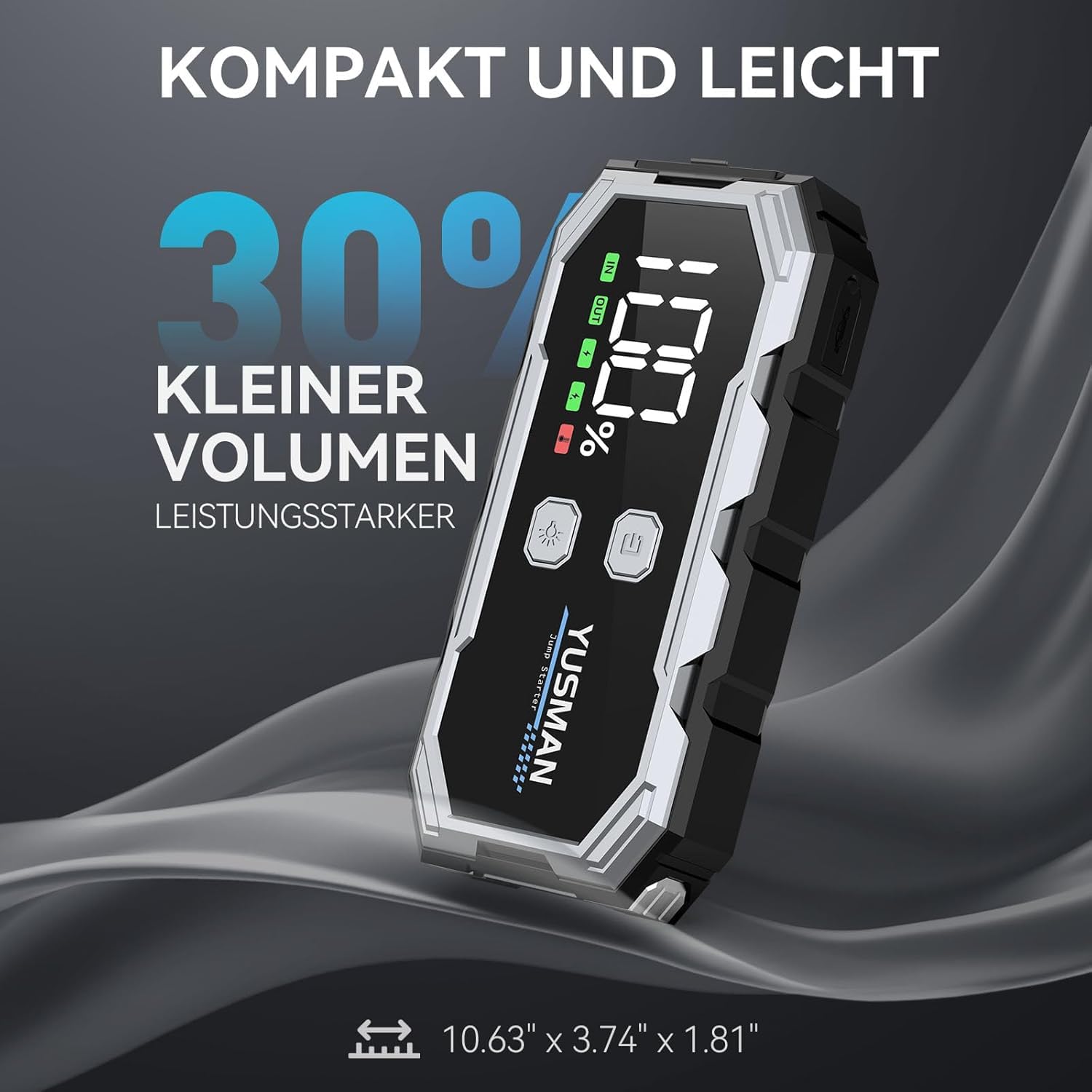 Jump Starter Power Pack, 12V Car Battery Booster, 5000A Portable Battery Pack (7.0 Gas/5.0L Diesel), Portable Jump Starter with Extended Smart Jump Cables, 3-Mode Lights