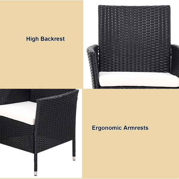 Warmiehomy Rattan Garden Chairs Outdoor Dining Chair Set of 2 Wicker Armchairs with Padded Seat Cushions High Backrest Patio Chair, Black