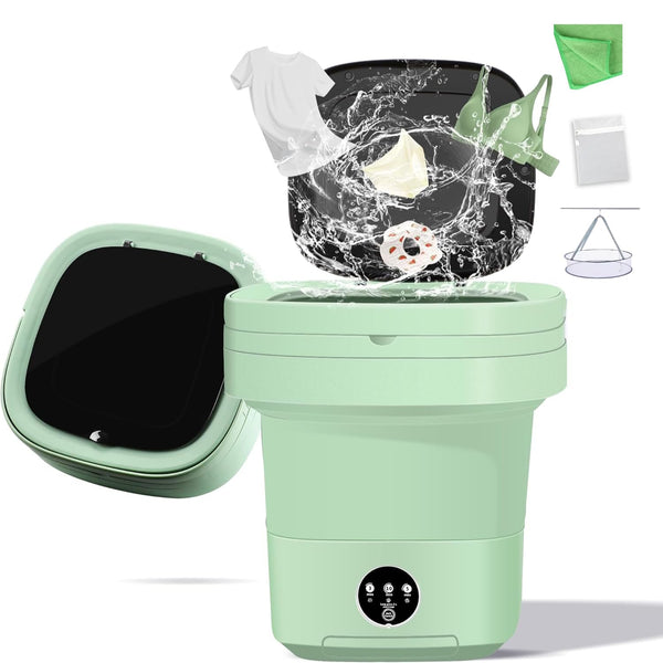 Portable Washing Machine, 11L Foldable Washer & Spin Dryer with Laundry Bag & Drying Net & Microfiber Cloths, Laundry Machine with 3 Cleaning Modes for Baby Clothes and Underwear (Blue)