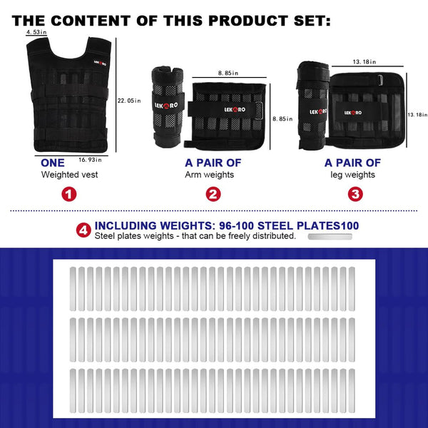 Adjustable Weighted Vest 44LB Workout Weight Vest Training Fitness Weighted Jacket for Man Woman (Included 96 Steel Plates Weights)