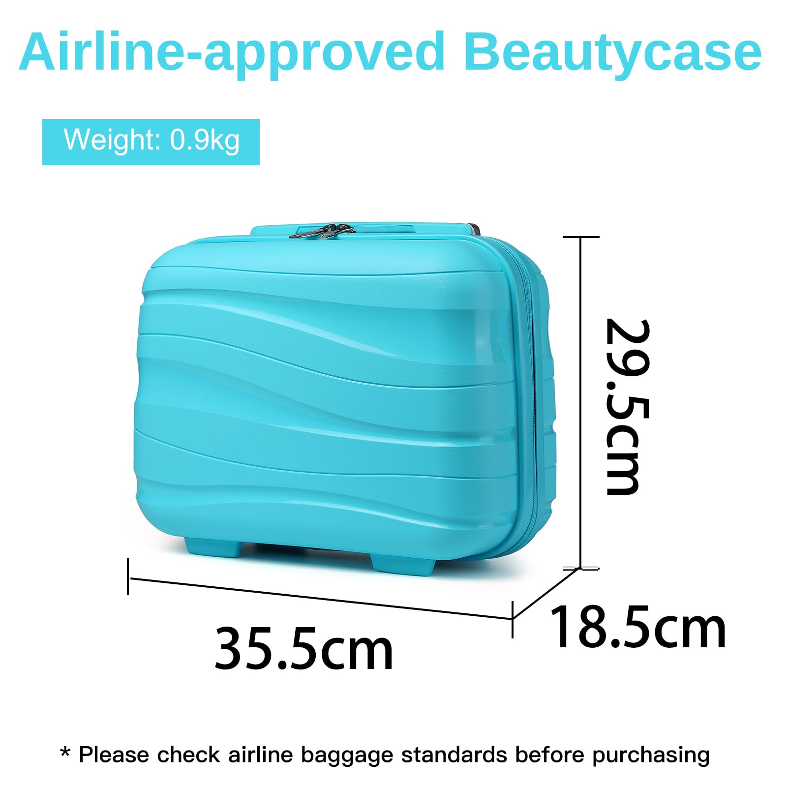 Kono Luggage Sets of 2 Piece Lightweight Polypropylene Hard Shell Suitcase with TSA Lock Spinner Wheels Travel Carry On Hand Cabin Luggage with Beauty Case (Set of 2, Black)