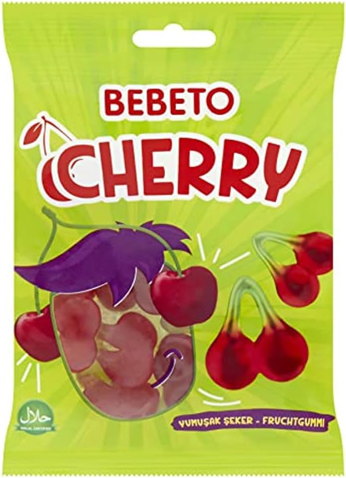 Bebeto Cherries Gummy Sweets, Chewy Fruity Sweets, Halal Certified Candy, Single Pack, 70g
