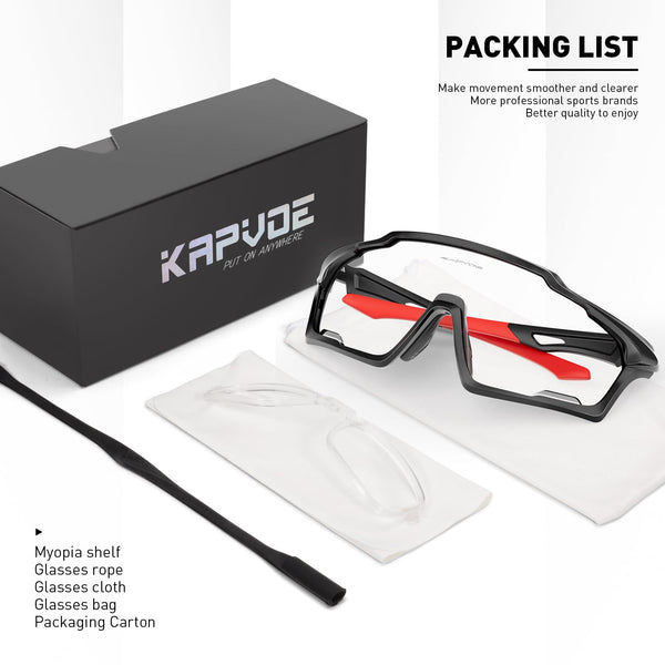 KAPVOE Photochromic Cycling Glasses, UV400 Protection, TR90 Frame, Men Women Clear Sports Sunglasses for Cycling, Running, Baseball, mtb, Driving,