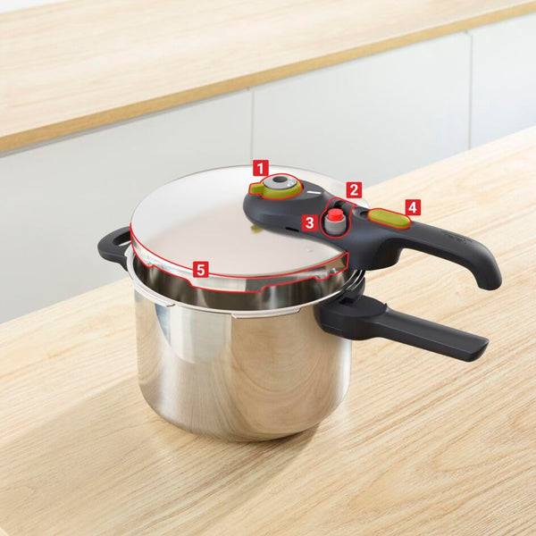 Tefal Secure 5 Neo Stainless Steel Pressure Cooker, 6L, Induction Compatible, Silver, 5 Safety Devices, Durable and Easy to Use, P2530738