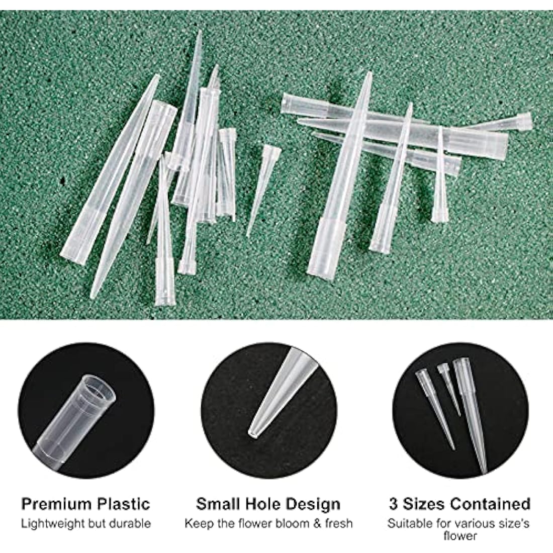 60 Pcs Plastic Flower Tubes - 3 Sizes (S, M, L) Flower Arranging Spikes for Cake Decorating