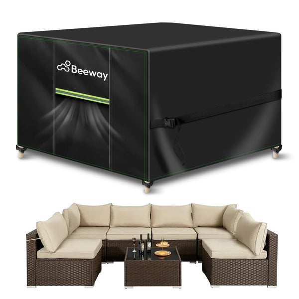 BEEWAY Garden Furniture Cover With Air Vent, Waterproof Patio Rattan Sofa Table Chair Set Cover - 420D Oxford Fabric, Windproof - Rectangular 242 x 182 x 100cm