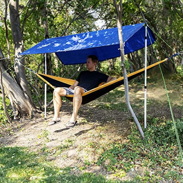 Everbeam Telescopic Tarp Pole for Camping, Hiking, Fishing - Adjustable Aluminium Rods Extend To 92" - Portable & Lightweight, Ideal for Awning, Tent Fly - Includes Guy Lines, Carry Bag - 2 Packs