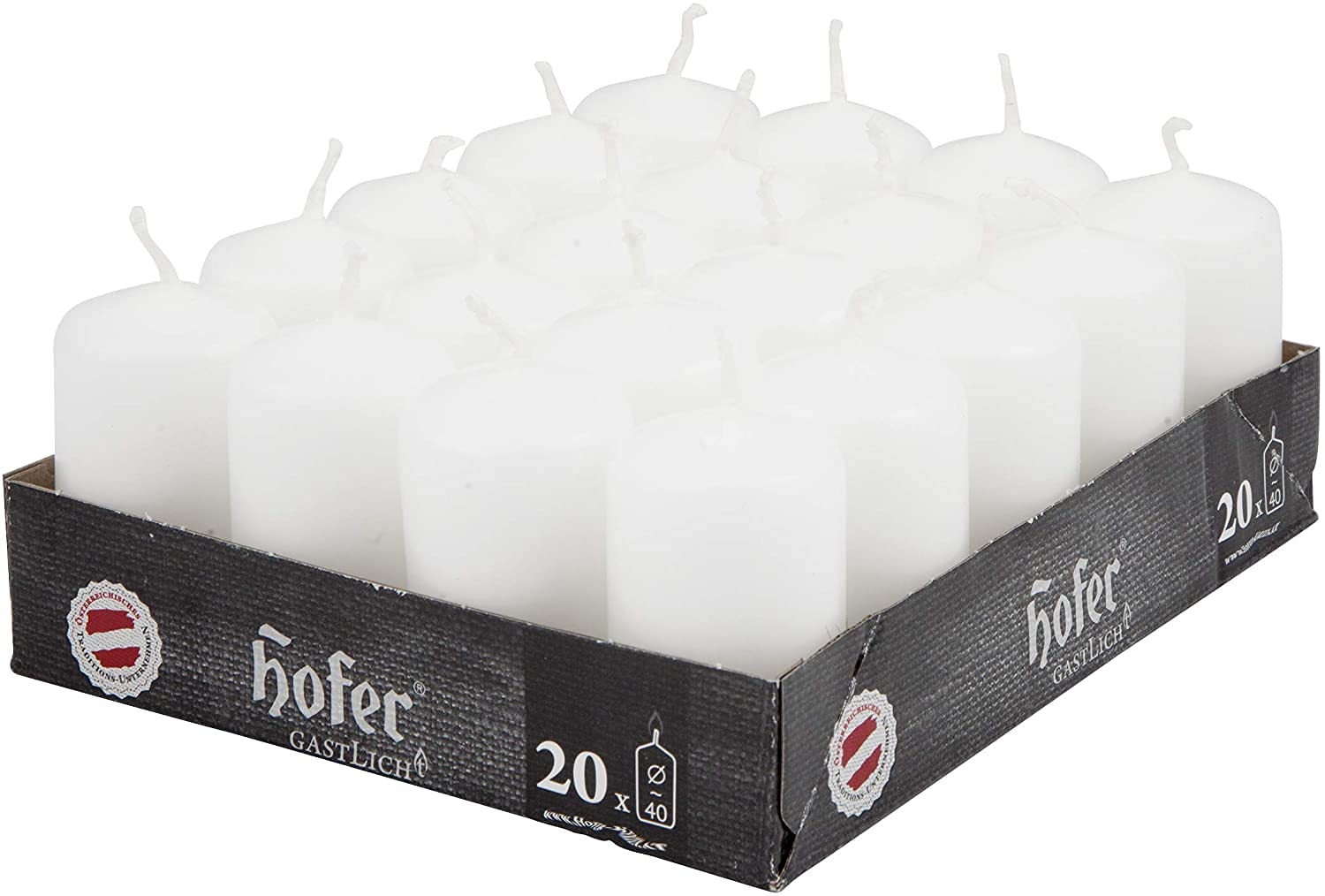 Hofer White Pillar Candles - Set of 80 Decorative Small Candles - 4 x 7 cm - 11 Hours Long Burning - Unscented - Dripless - Smokeless - RAL Quality