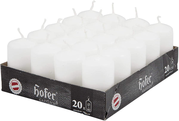 Hofer White Pillar Candles - Set of 80 Decorative Small Candles - 4 x 7 cm - 11 Hours Long Burning - Unscented - Dripless - Smokeless - RAL Quality