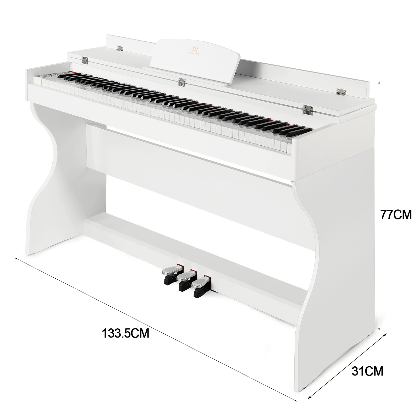 MUSTAR Digital Piano 88 Weighted Keys, Full Size 88 Key Piano Keyboard Semi Weighted, Home Electric Piano with Furniture Stand and Triple Pedal, Music Stand, USB MIDI, White