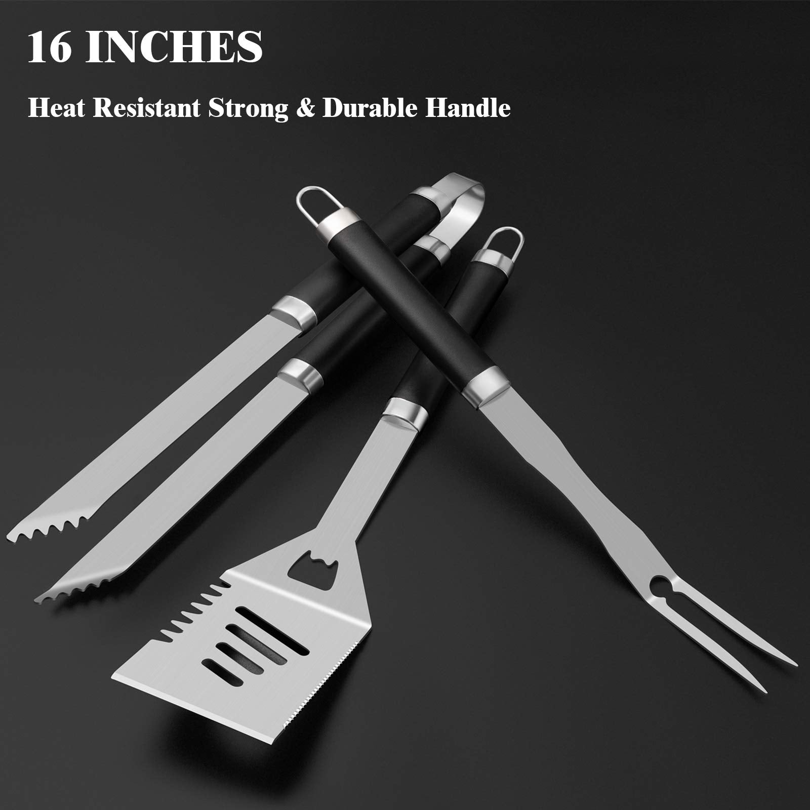 ROMANTICIST 26pcs Extra Thick Stainless Steel Grill Tool Set for Men, Heavy Duty Grilling Accessory Kit for Backyard, BBQ Utensils Gift Set with Meat Thermometer in Aluminum Case for Birthday Brown
