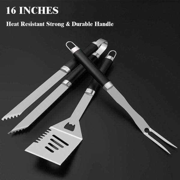 ROMANTICIST 26pcs Extra Thick Stainless Steel Grill Tool Set for Men, Heavy Duty Grilling Accessory Kit for Backyard, BBQ Utensils Gift Set with Meat Thermometer in Aluminum Case for Birthday Brown