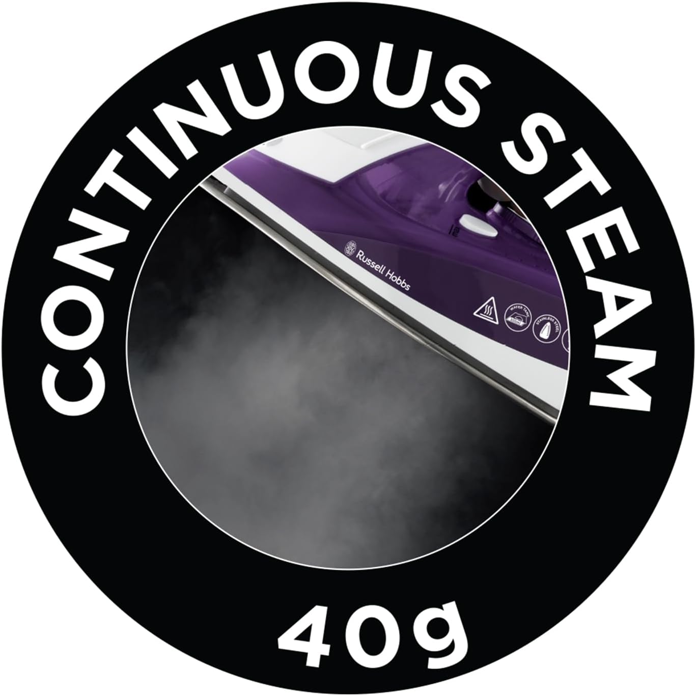 Russell Hobbs Supreme Steam Iron, Powerful vertical steam function, Non-stick stainless steel soleplate, Easy fill 300ml Water Tank, 110g Steam Shot, 40g Continuous steam, 2m Cord, 2400W, 23060
