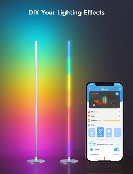 Govee LED Floor Lamp, RGBIC Modern Corner Lamp, Smart Standing Lamp with 61 Scene Modes,Music Sync, Black Corner Floor Lamp for Living Room, Bedroom