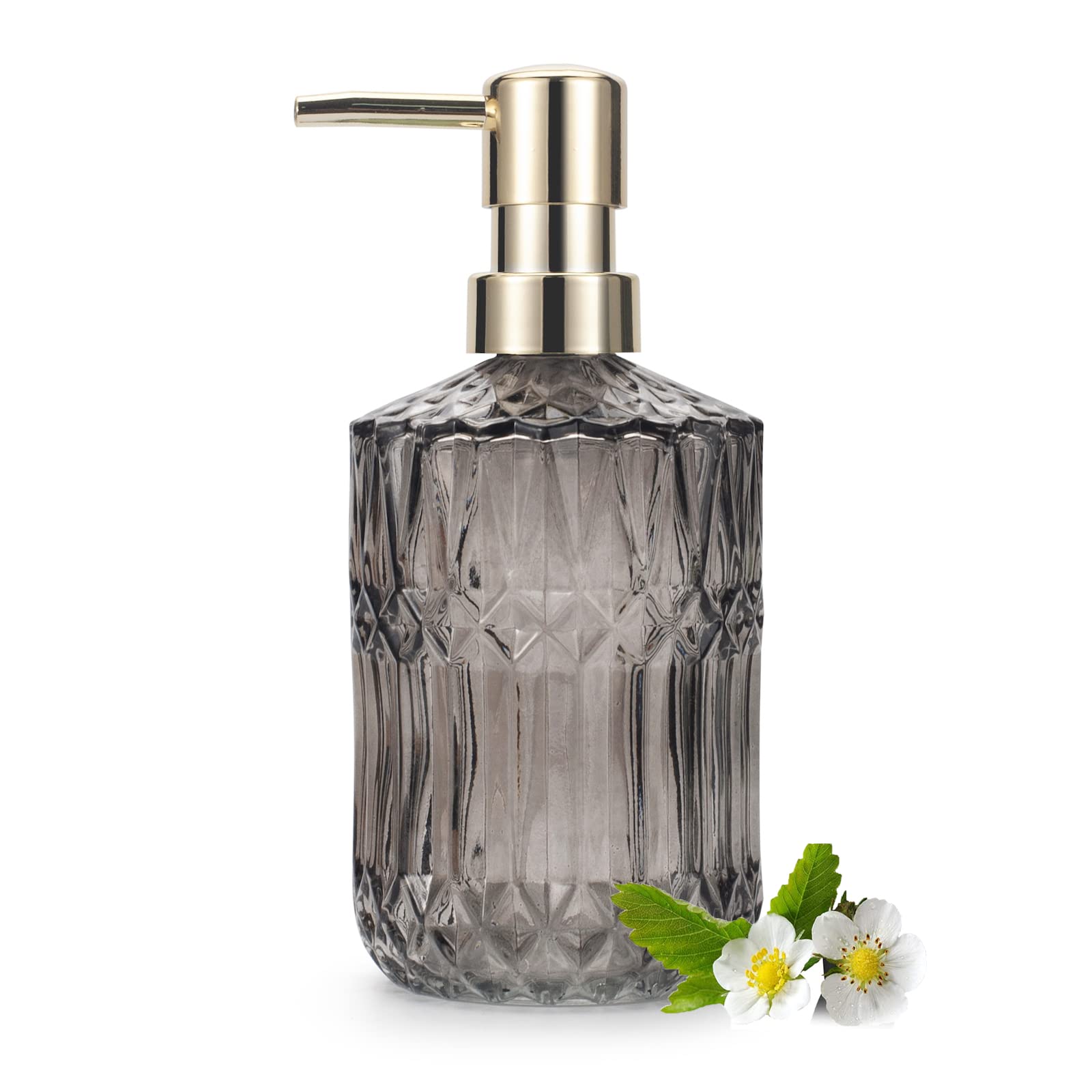 IVAILEX Glass Soap Dispenser 12oz/390ml for Bathroom Kitchen - Hand Soap/Lotion Dispenser With ABS Plastic Pump, Clear Grey