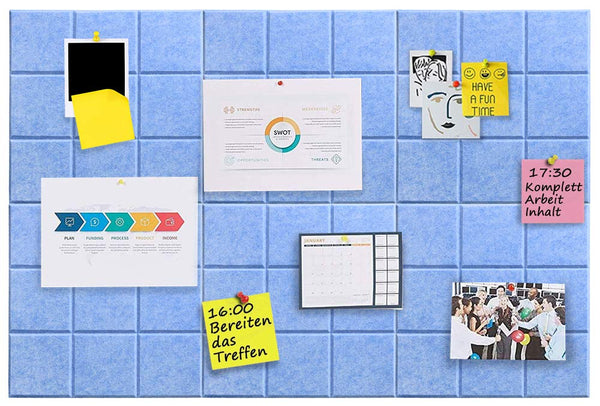 Uoisaiko Large 30x30cm Felt Board Tiles with 30 Pins, Pack of 6 Bulletin Board Notice Boards for Home Office Kitchen, Self Adhesive Pin Board Wall Tiles for Photos Memos