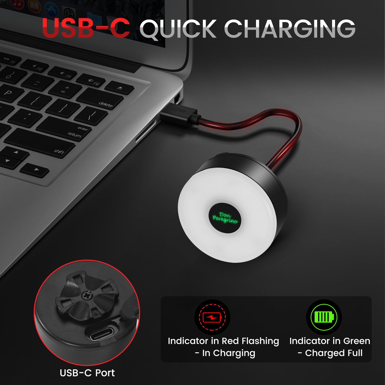 Rear Bike Light 90hrs Autonomy - Compact Size, IP65 Waterproof, USB C Rechargeable, Quick Release Mounts for Saddle & Seatpost, with 5 Steady Flash Modes, DON PEREGRINO M2 Bike Back Light