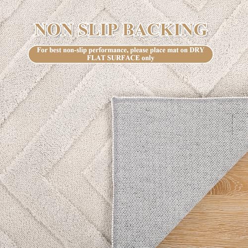 Enyhom Machine Washable Area Rug, 160 x 220 cm Large Soft Geometric Rugs for Bedroom Modern Design Cream Rugs Living Room Non Slip Carpet Stain