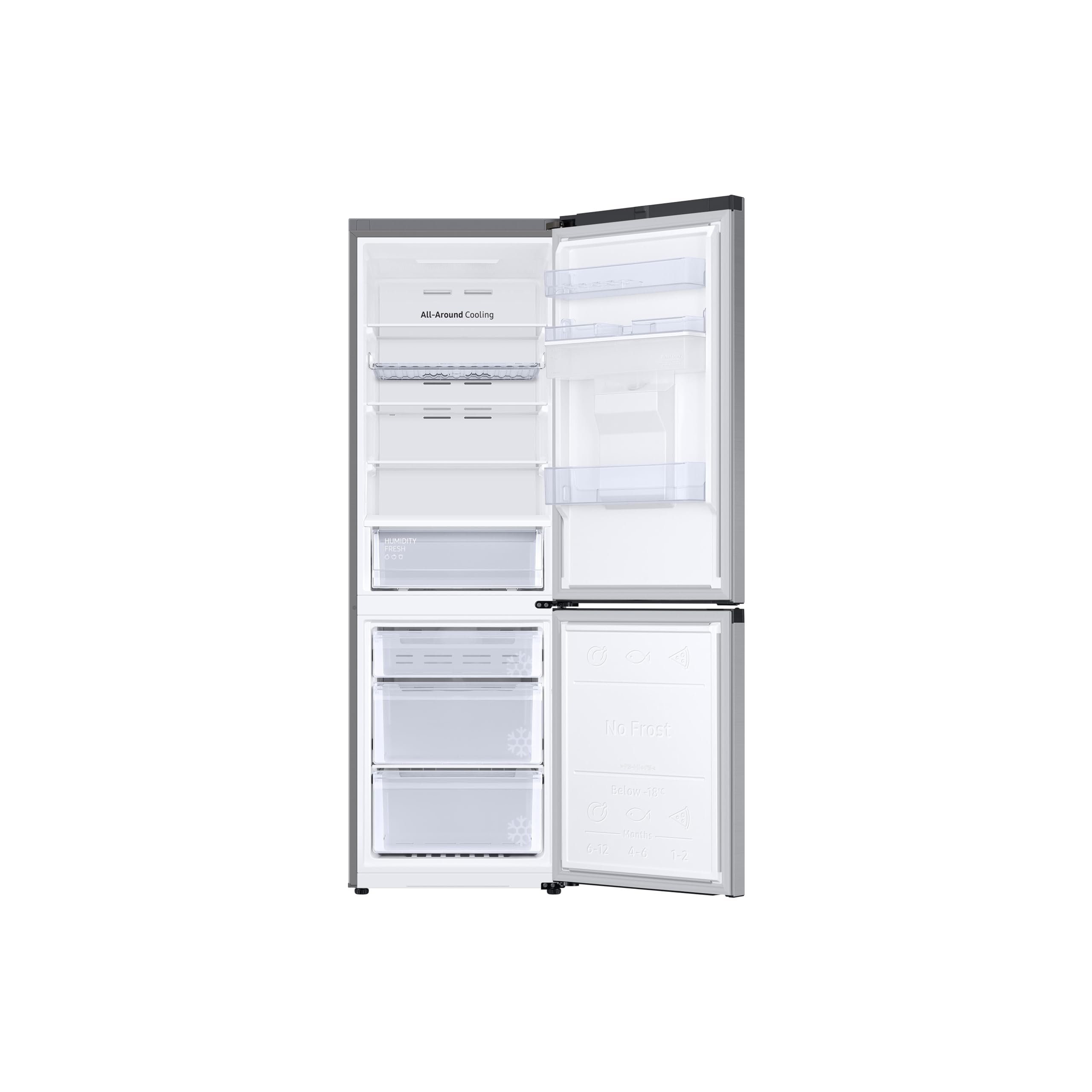 Samsung Classic Fridge Freezer, with Wine Shelf, Features Big Door Bin, All Around Cooling and SpaceMax Technologies, Silver, 7 Series, RB34C652ESA/EU