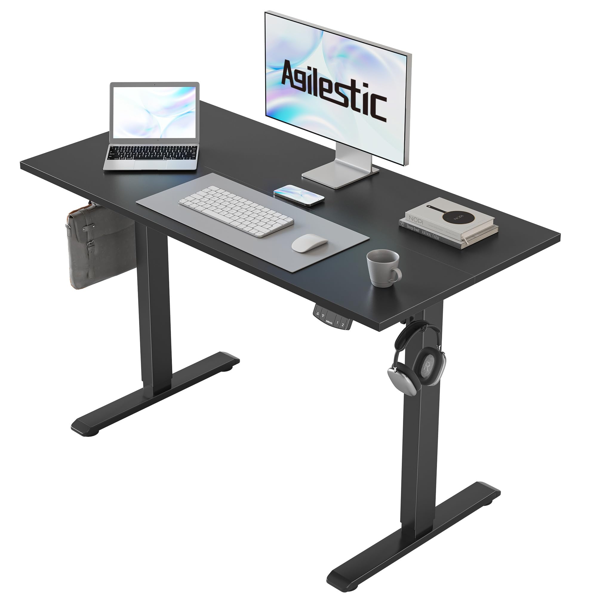 Agilestic L-Shaped Electric Standing Desk, 140cm Height Adjustable Sit-Stand Desk for Home Office, Ergonomic Computer Desk with Spliced Board, White