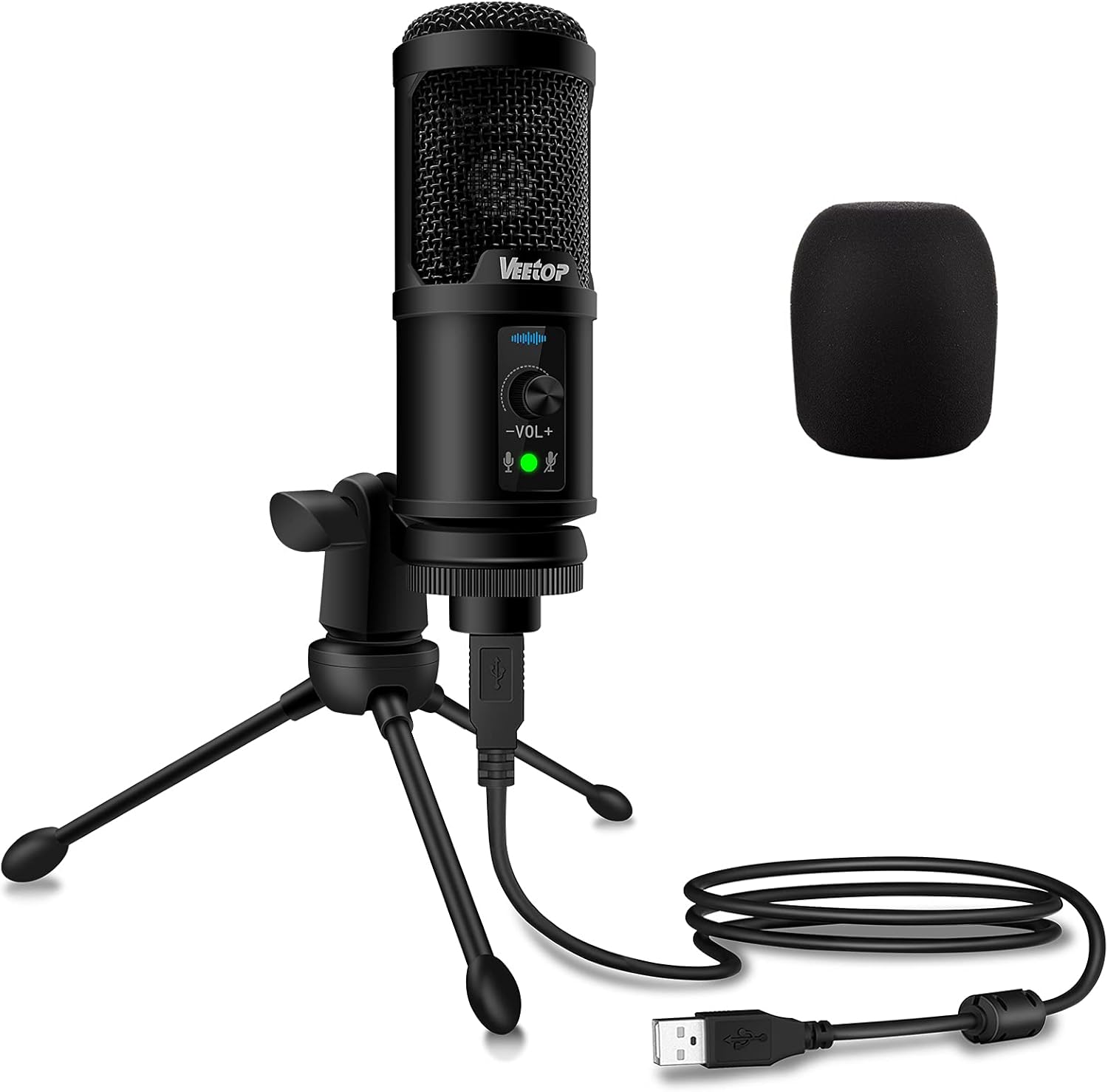Veetop USB Microphone Metal Computer Condenser PC Mic for Gaming Podcasting Streaming Recording Voiceover YouTube Skype Twitch Zoom Cardioid with Tripod Compatible with Desktop Laptop Windows MacOS