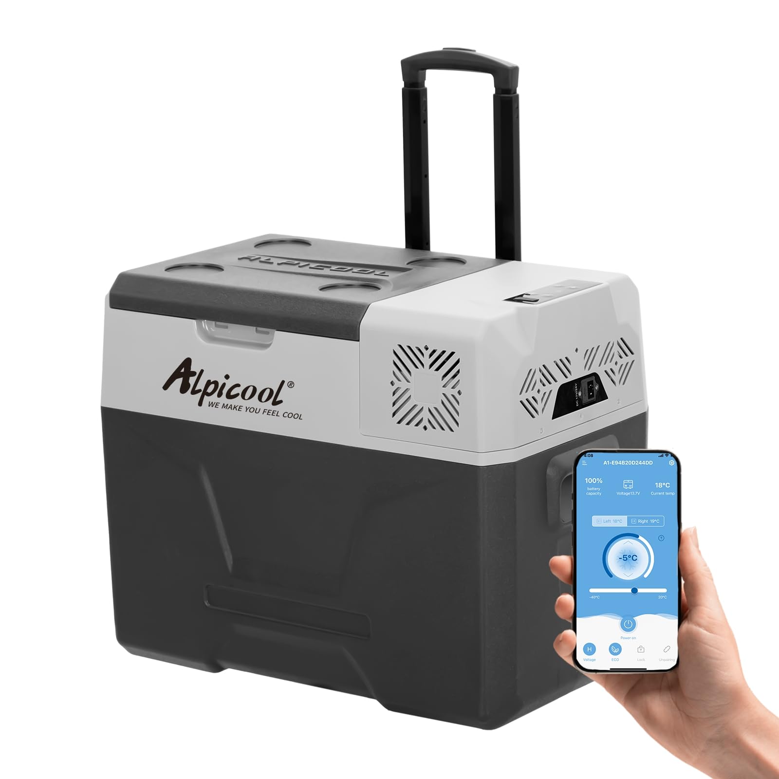 Alpicool CX50 50L Compressor Car Refrigerator, Portable Camping Fridge DC 12v Freezer for Truck, Campervan, RV, Boat, -20℃ to 20℃, with Telescopic Handle, USB Socket