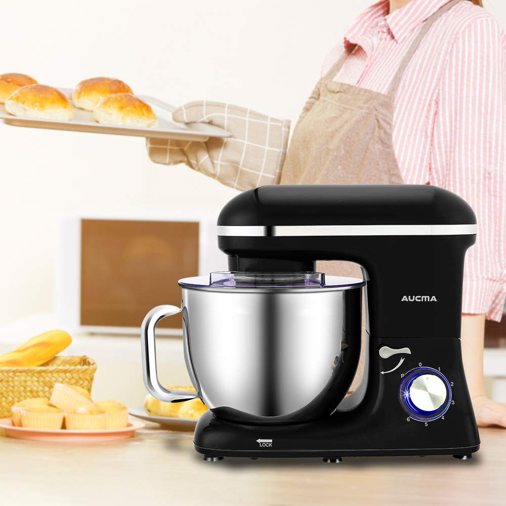 Aucma Stand Mixer, 6.2L Food Mixers for Baking, Electric Kitchen Mixers with Bowl, Dough Hook, Wire Whip & Beater (6.2L, Black)