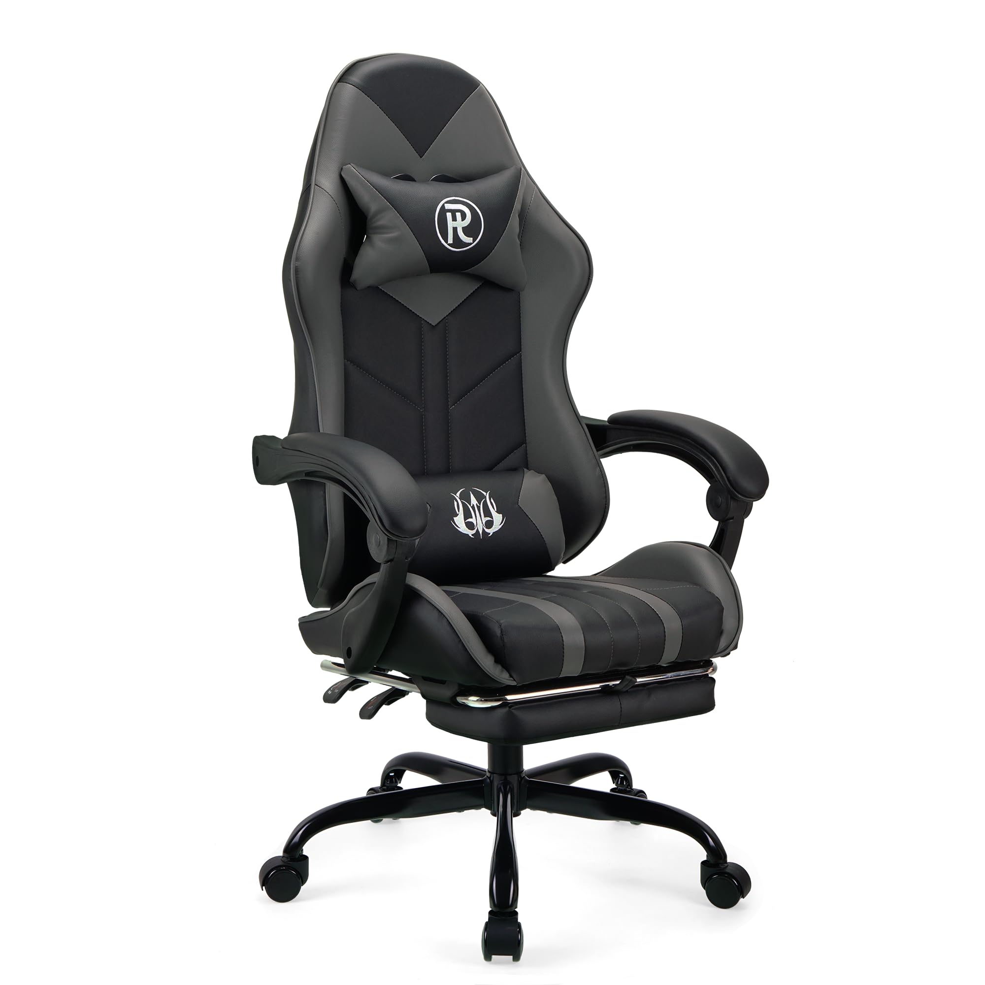 Play haha.Ergonomic reclining seat with footrest adjustable headrest and lumbar cushion high back support padded armrests PU leather finish for gaming home or office use