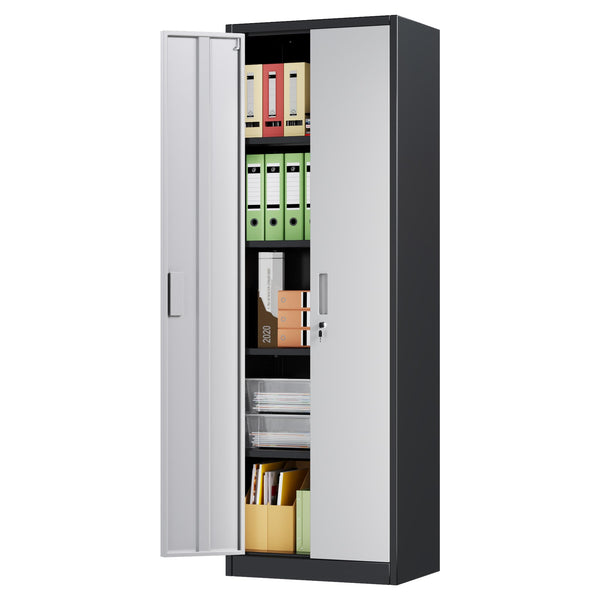 Metal Storage Cabinet with 2 Door and 3 Adjustable Shelves,140X80x40CM Steel Cabinet for Warehouse,Garage,Home,Office,Easy Assemble Required(Black/White)