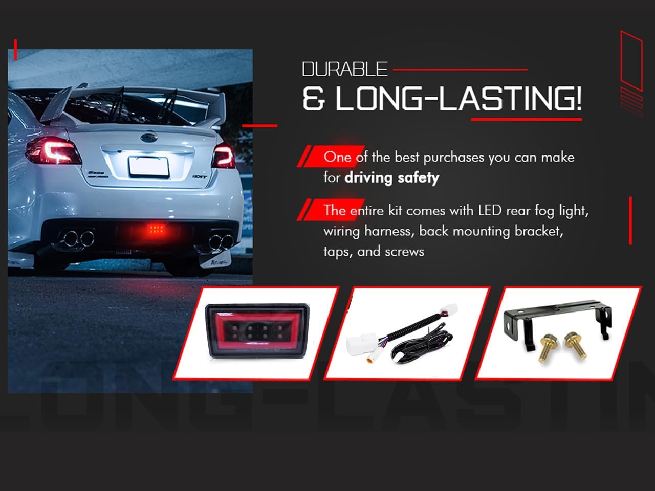 GAZOZ PERFORMANCE F1 Clear Lens LED Rear Fog Light Kit - Plug and Play Brake Light Compatible With 2015-2021 Subaru WRX STI Red Bar - Functions as Tail Lamp & Brake Lamp