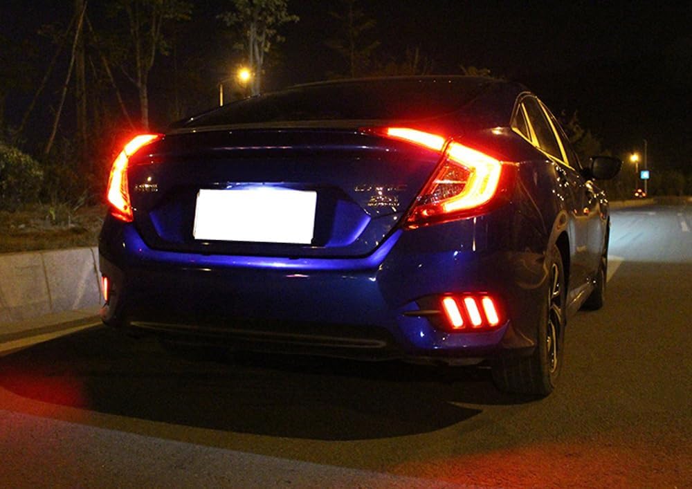 iJDMTOY JDM Fluid Style Red LED Rear Bumper Reflector, Rear Fog Light Kit Compatible With 2016-up Civic Sedan (Excluding Hatchback)