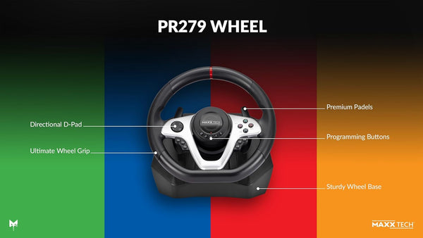 Maxx Tech PR279 Racing Wheel Kit For PC, Xbox, PS4 & Nintendo Switch - Wheel, 2-pedal set & wheel clamp