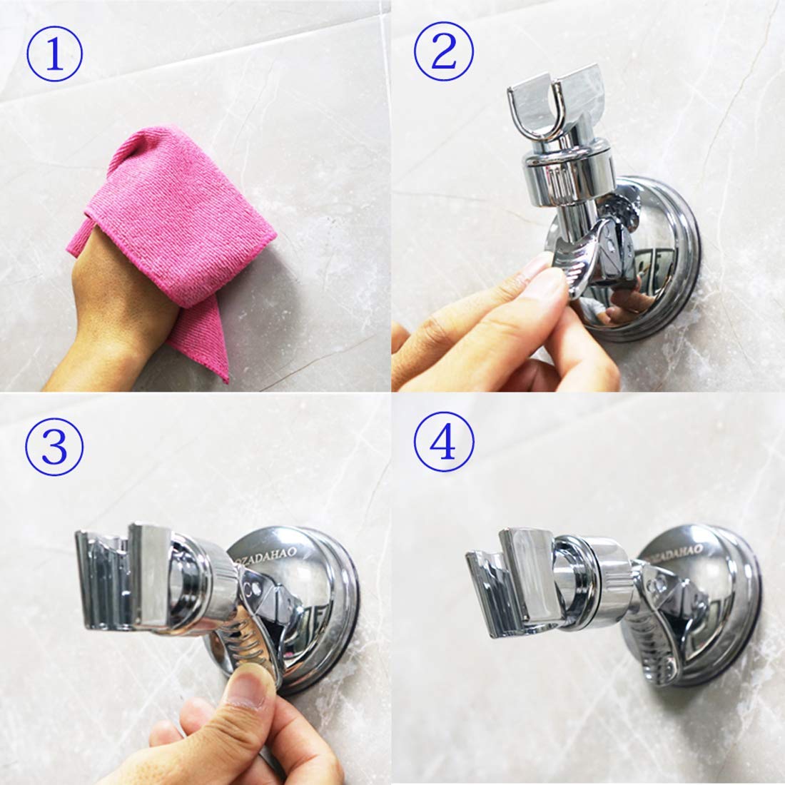 Shower Head Holder, Adjustable Removable Shower Wall Bracket, Shower Head Mount, 360° Rotation Adjustable Shower Bracket, Angle Adjustable Vacuum Suction Cup (Sliver-1)