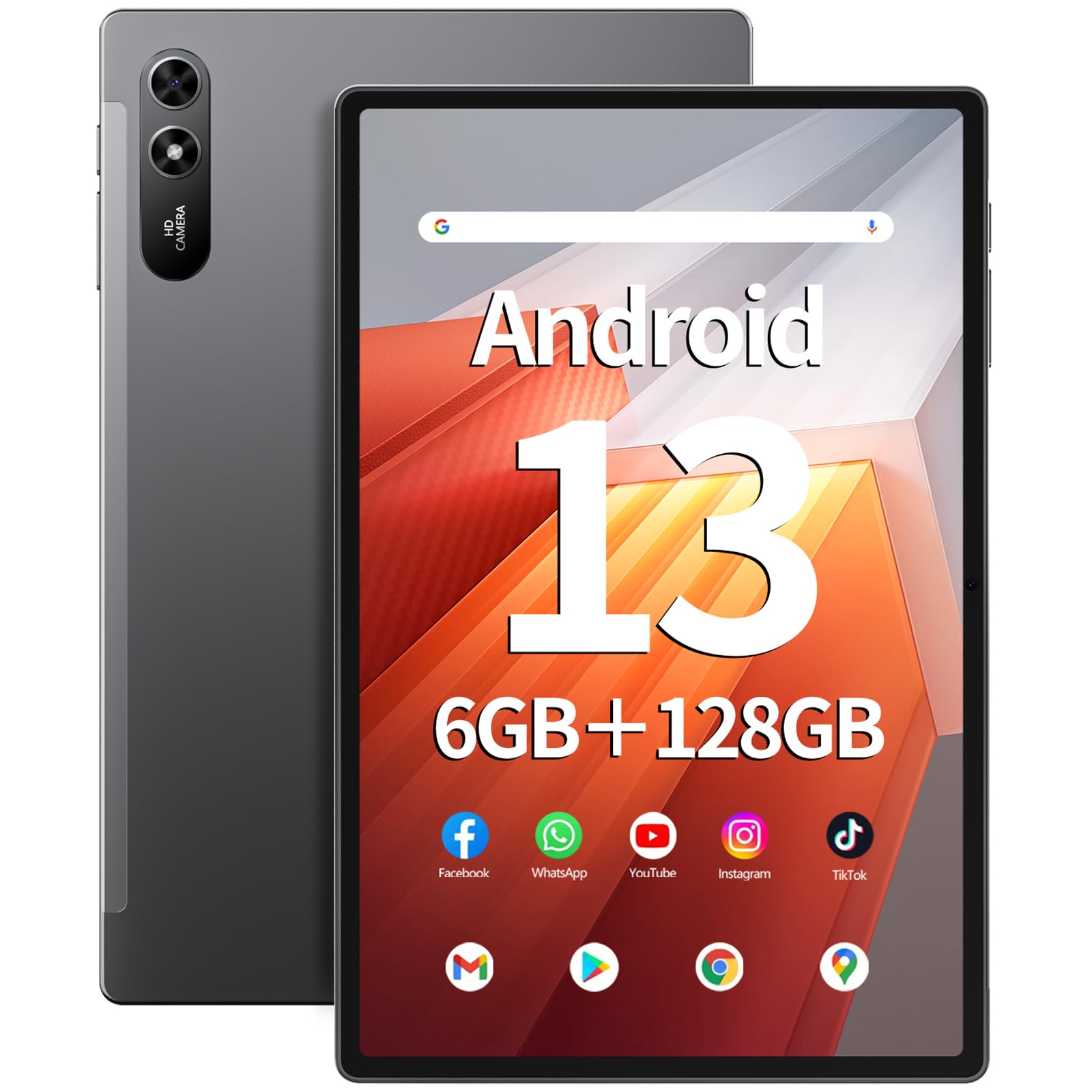 SGIN Tablet 10.51 Inch Android 13 Tablet PC 6GB RAM 128GB Storage, 1200 * 1920 FHD IPS Display, Octa-core Processor, Dual Camera(5MP+13MP), WiFi, Bluetooth, GPS, Type-C, GPS, 6200mAh Battery