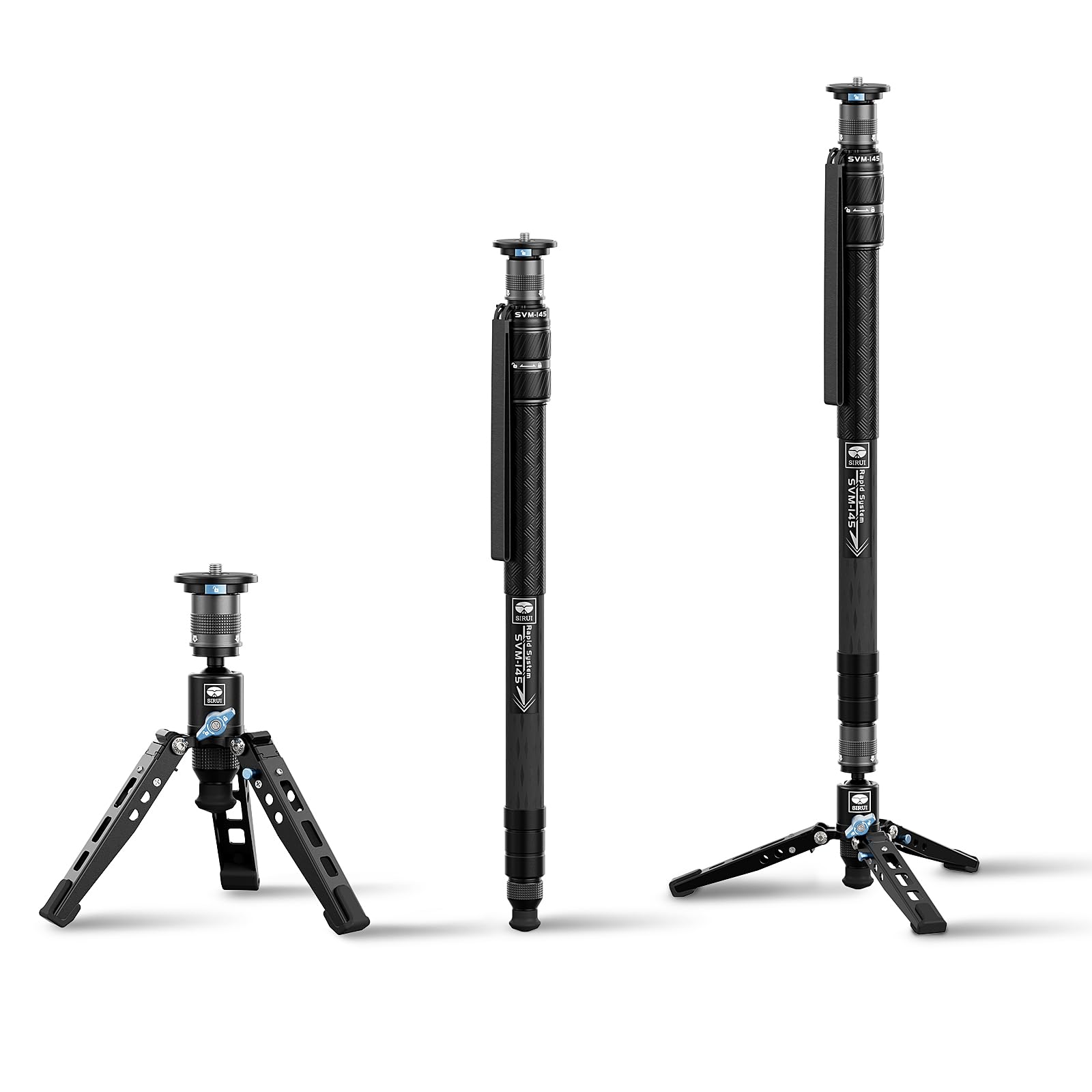 SIRUI SVM-145 Camera Monopod with Feet for Photography, 145cm Carbon Fibre Camera Monopod with Removable Tripod Stand Base, for DSLR, Camcorder, Max Load 10kg