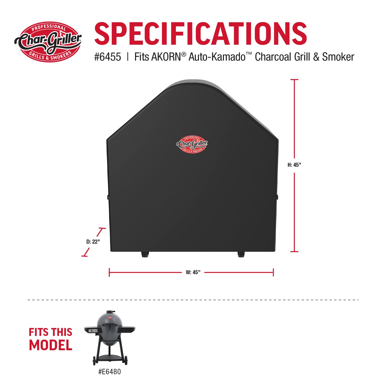 Char-Griller 6455 AKORN Auto-Kamado Charcoal Grill Cover, Black