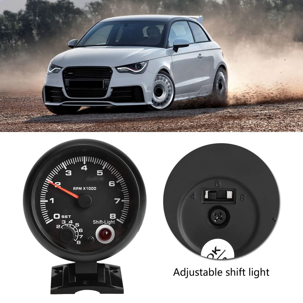 TKSE Tachometer 12V, 0-8000 RPM Car Universal Tachometer Rev Counter Tacho Gauge Meter LED Shift Light