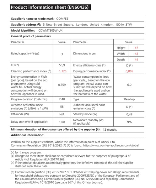 COMFEE' Table Top Dishwasher with 6 Place Settings, Mini Countertop Dishwasher for Small Families, Couples, LED display, Delay Start, 47dB Quiet Noise, White