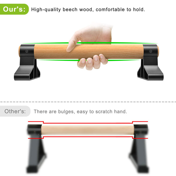 Wood Handle Push Up Bars w/ Alloy Steel Bracket Keep Long Long Lasting and Comfy Using, Non-slip Parallettes Bars for Pushups Yoga Gymnastic Training