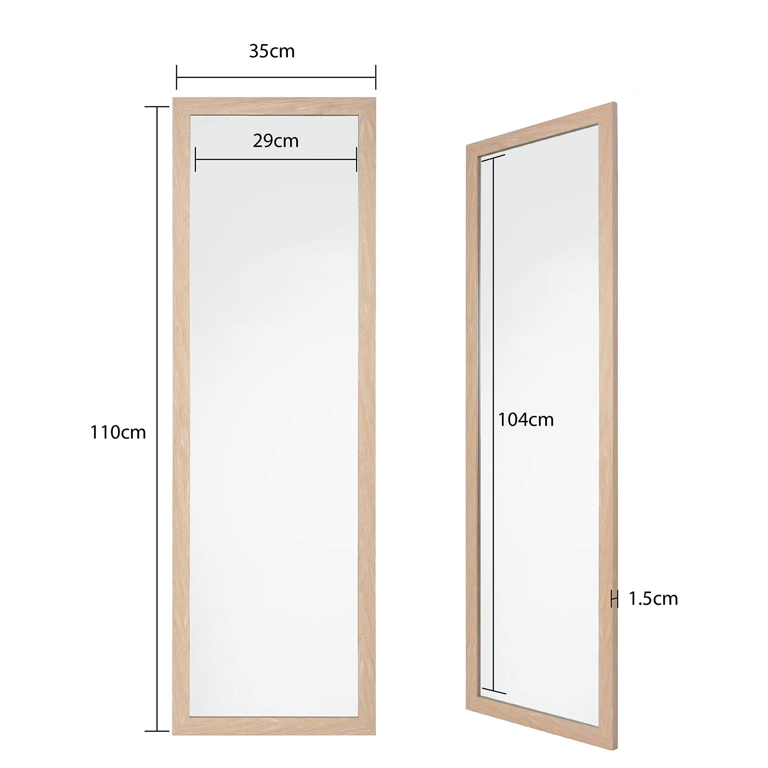 Home Selections Wooden Wall Mounted Mirror - Washed Wood - 35x110cm