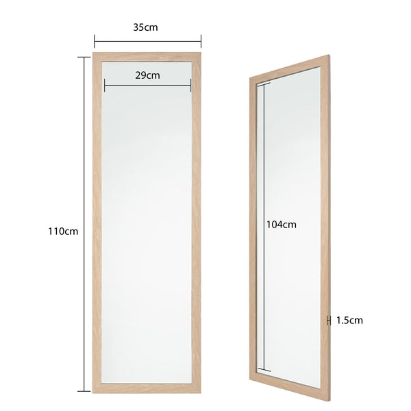 Home Selections Wooden Wall Mounted Mirror - Washed Wood - 35x110cm