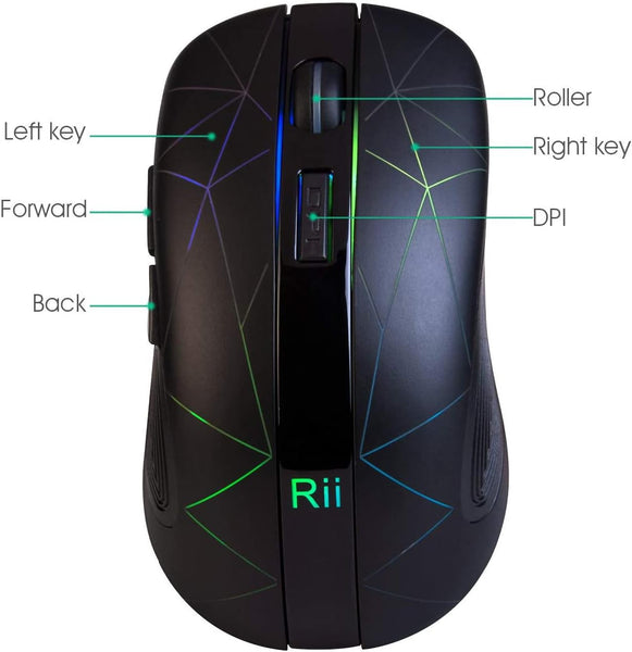 Rii RM200 Wireless Mouse,Rechargeable Gaming Mouse with USB Nano Receiver,5 Buttons for Casual Gaming, Notebook,PC,Computer Office Home Work